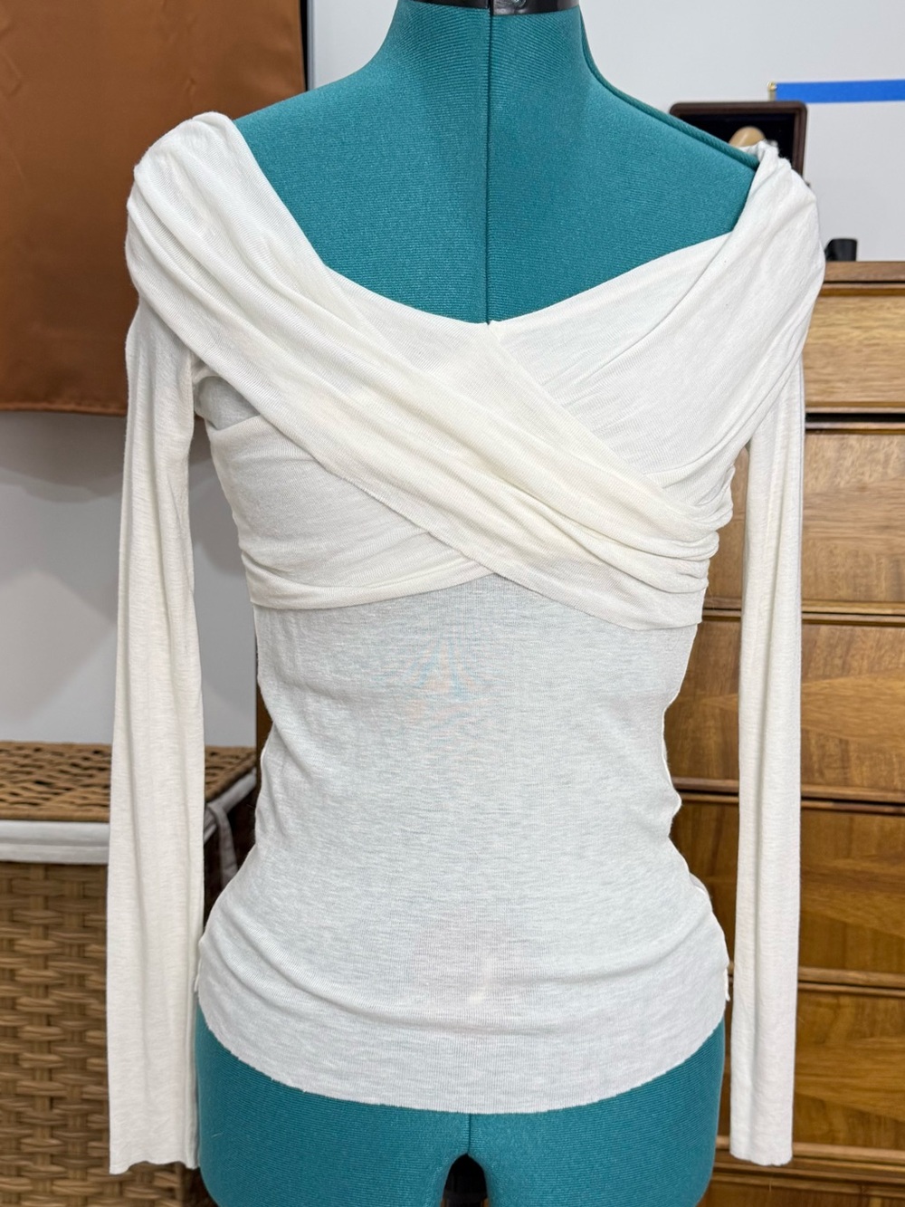 Aritzia Off-Shoulder Wrap-Style Long Sleeve Top - Cream